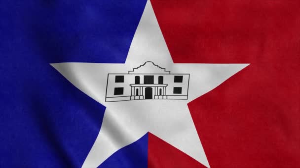 San Antonio vlag, Texas, wapperend in de wind — Stockvideo