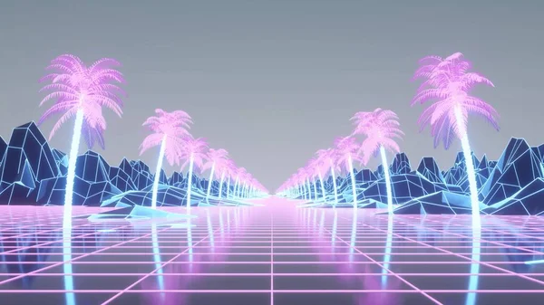 Fondo Onda Retro Sintética Red Trama Cable Synthwave Renderizado —  Fotos de Stock