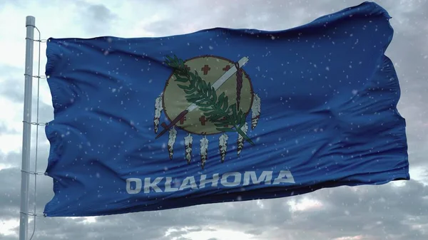 Oklahoma Winter Flagge Mit Schneeflocken Hintergrund Vereinigte Staaten Von Amerika — Stockfoto