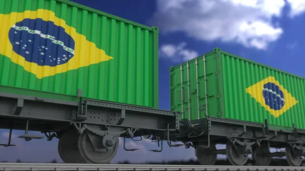Conteneurs Avec Drapeau Brésil Transport Ferroviaire Rendu — Photo