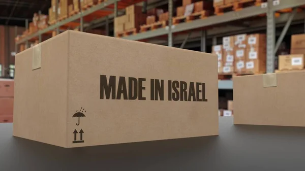 Pudełka Made Tekście Israel Przenośnikach Renderowanie — Zdjęcie stockowe