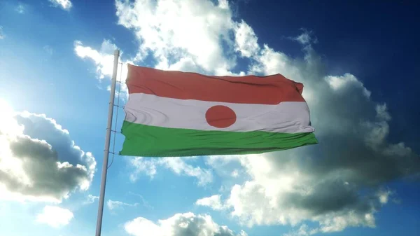 Drapeau République Niger Agitant Vent Contre Beau Ciel Bleu Rendu — Photo