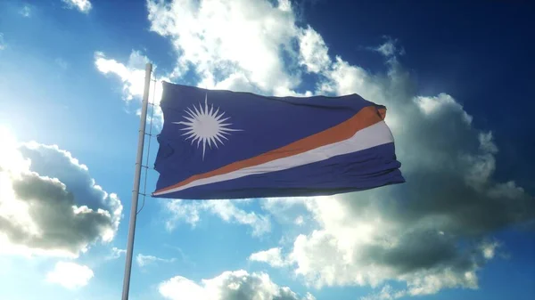 Marshall Adaları Nın Bayrağı Güzel Mavi Gökyüzüne Doğru Esen Rüzgara — Stok fotoğraf
