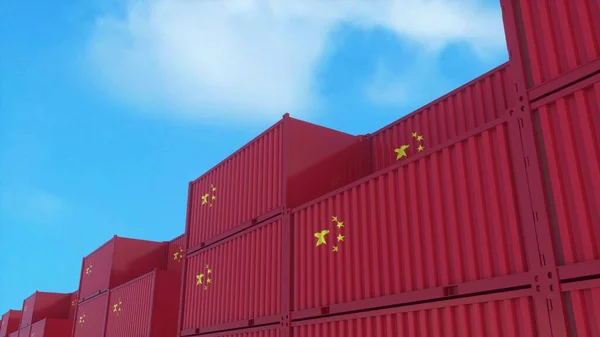 Container Unter Chinesischer Flagge Stehen Containerterminal China Export Oder Importkonzept — Stockfoto