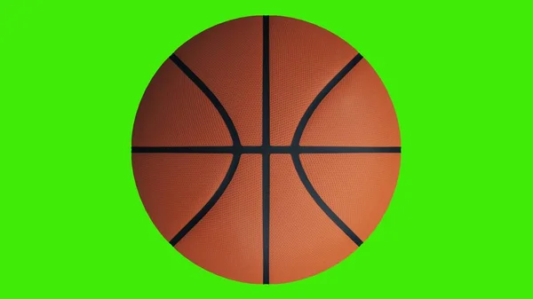 Bola Basquete Uma Tela Verde Fundo Cromado Renderização — Fotografia de Stock