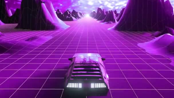 Retmicrowave 80s style sci-fi car background. Бесшовный цикл 3D видео анимации — стоковое видео