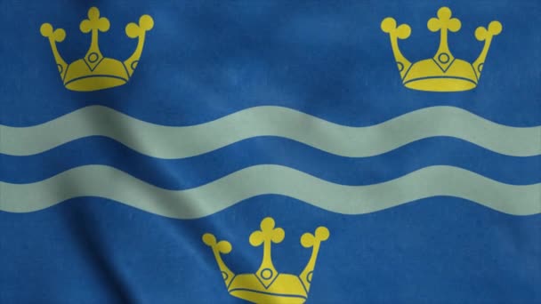 Bandera de Cambridgeshire, ciudad de Inglaterra, ondeando con viento. Fondo realista de la bandera — Vídeos de Stock