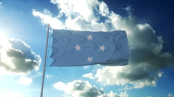Federale Staat Micronesia Vlag Zwaaiend Naar Wind Tegen Prachtige Blauwe — Stockfoto
