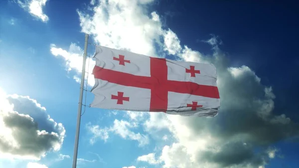 Bandeira Geórgia Acenando Vento Contra Belo Céu Azul Renderização — Fotografia de Stock