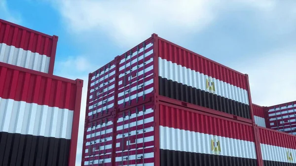 Container Unter Ägyptischer Flagge Stehen Containerterminal Ägypten Export Oder Import — Stockfoto