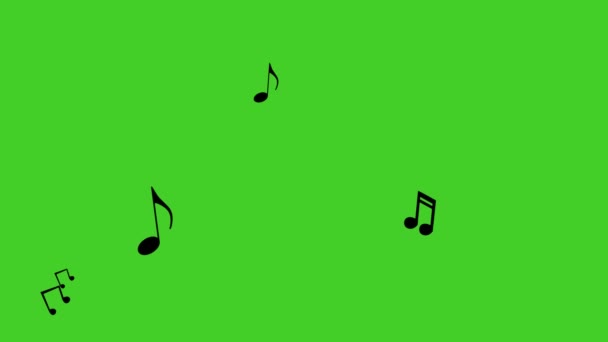 Muzikale noten vliegen omhoog op groene achtergrond. Concept voor het streamen van muziekcomposities — Stockvideo