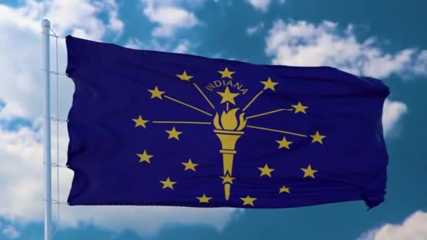 Die Flagge Indiens weht an einem Fahnenmast im Wind am Himmel. Bundesstaat Indiana in den Vereinigten Staaten von Amerika — Stockvideo