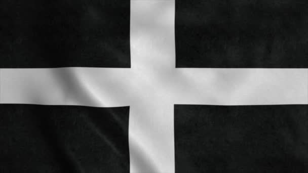 Σημαία της Κορνουάλης, πόλη της Αγγλίας, κυματίζει στον άνεμο. Ρεαλιστικό φόντο σημαίας — Αρχείο Βίντεο