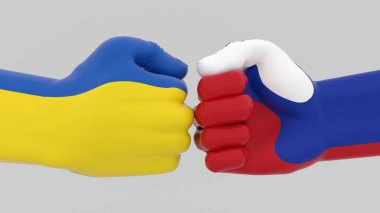 Ukrayna Rusya 'ya karşı. Ukrayna ve Rusya arasındaki savaş kavramı. 3d oluşturma.
