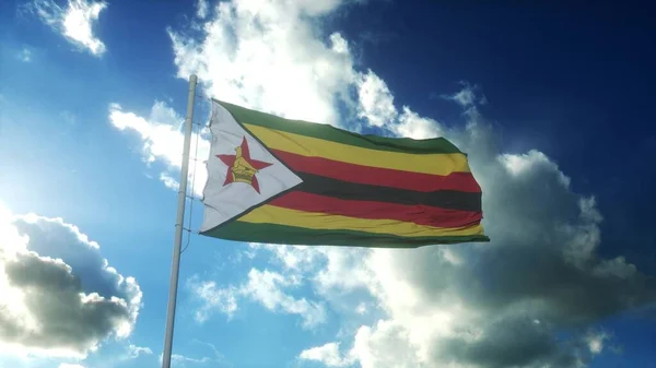 Flagga Zimbabwe Viftar Med Vinden Mot Vacker Blå Himmel Konvertering — Stockfoto