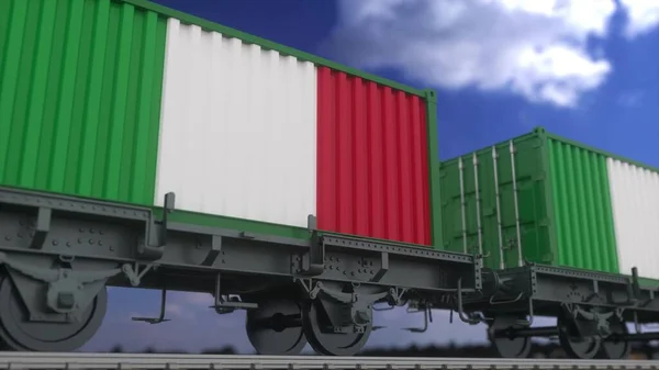 Contenedores Con Bandera Italia Transporte Ferroviario Renderizado —  Fotos de Stock
