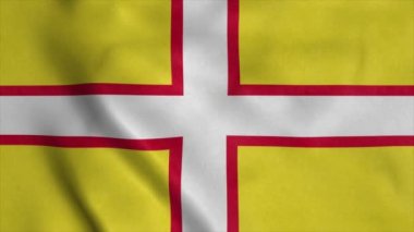 Dorset bayrağı, İngiltere, rüzgarda sallanıyor. Gerçekçi bayrak arkaplanı