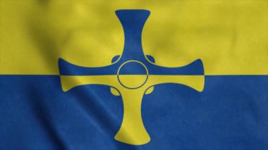Durham Bölgesi bayrağı, İngiltere, rüzgarda sallanıyor. Gerçekçi bayrak arkaplanı