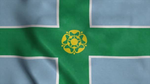 Derbyshire bayrağı, İngiltere, rüzgarda sallanıyor. Gerçekçi bayrak arkaplanı — Stok video