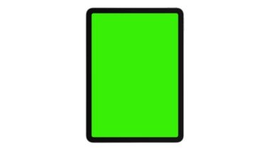 Yeşil ekranlı tablet modeli, ön görünüm, beyaz arkaplanda izole