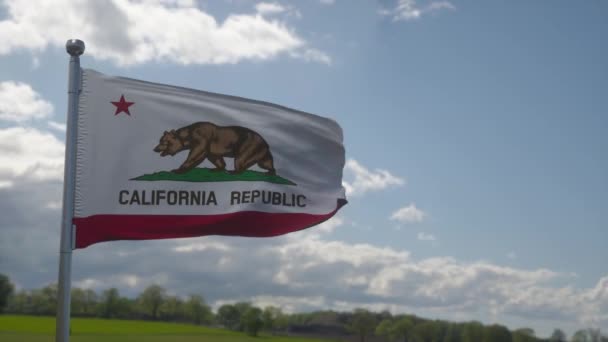 캘리포니아 국기가 공중에서 바람에 흔들리는 깃대에 걸려 있습니다. 미국 캘리포니아 주 — 비디오