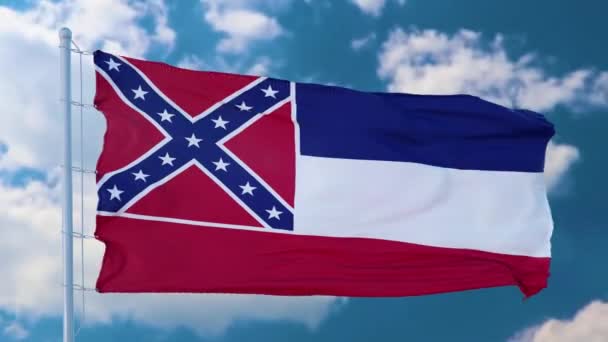 Флаг штата Миссисипи, регион Соединенных Штатов, машущий при ветре — стоковое видео