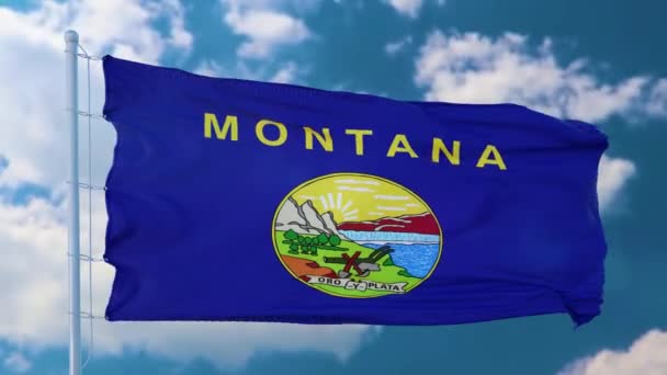 Drapeau de l'État du Montana, région des États-Unis, agitant le vent — Video
