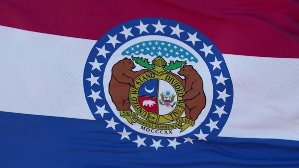 Flagge des Bundesstaates Missouri, Region der Vereinigten Staaten, weht im Wind. 3D-Darstellung — Stockfoto