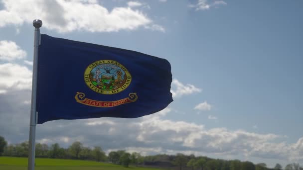 爱达荷州的国旗飘扬在风中.美利坚合众国的爱达荷州 — 图库视频影像