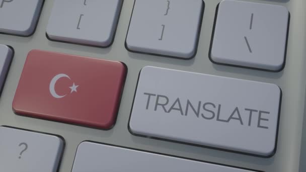 Terjemahkan konsep papan ketik dengan bendera Turki. Tombol tanda Turki pada papan ketik — Stok Video