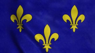 Fransa 'nın Ile de France bölgesinin bayrağı rüzgarda dalgalanıyor. Gerçekçi bayrak arkaplanı