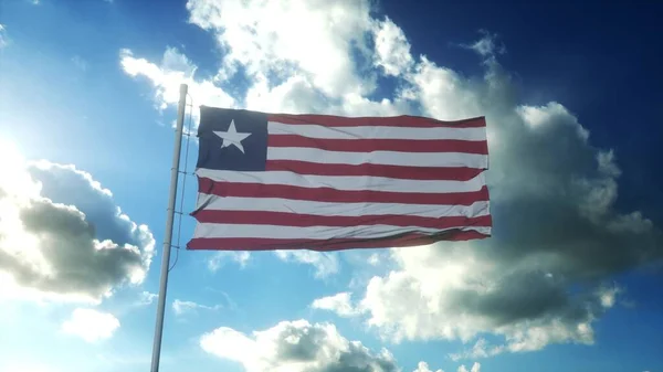 Bandera de Liberia ondeando al viento contra el hermoso cielo azul. renderizado 3d — Foto de Stock