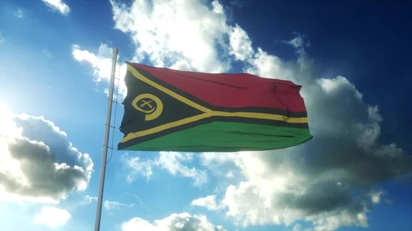 Flaga Vanuatu Machająca Wiatrem Przeciwko Pięknemu Błękitnemu Niebu Renderowanie — Zdjęcie stockowe