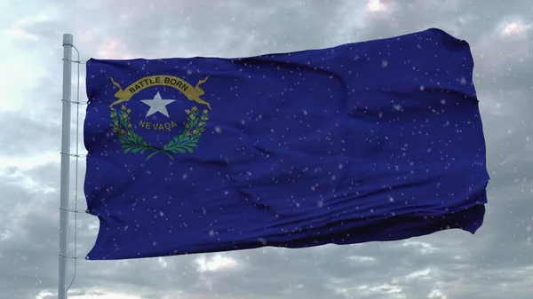 Nevada Winter Flagge Mit Schneeflocken Hintergrund Vereinigte Staaten Von Amerika — Stockfoto