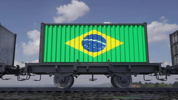 Containers Flag Brazil Railway Transportation Rendering — Stock Photo, Image