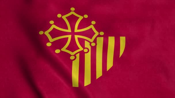 Languedoc-Roussillon Bandeira, França, acenando ao vento. Fundo da bandeira realista — Vídeo de Stock