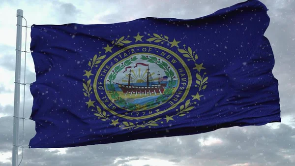 雪の背景を持つニューハンプシャー州の冬の旗 アメリカ合衆国 3Dレンダリング — ストック写真