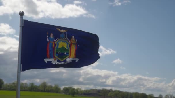 Σημαία της πολιτείας της Νέας Υόρκης, περιοχή των Ηνωμένων Πολιτειών, κυματίζει στον άνεμο — Αρχείο Βίντεο