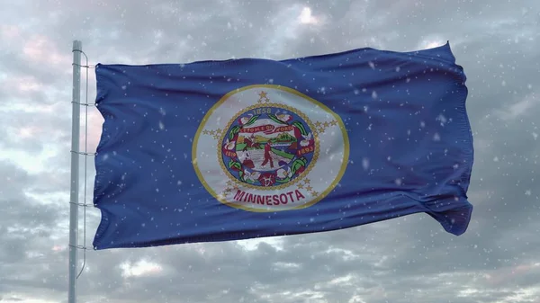 Minnesota wintervlag met sneeuwvlokken achtergrond. Verenigde Staten van Amerika. 3d destructie — Stockfoto