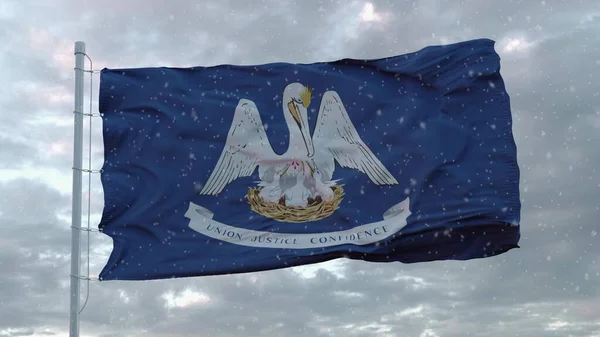 Flaga Zimowa Luizjany Tłem Płatków Śniegu Stany Zjednoczone Ameryki Renderowanie — Zdjęcie stockowe