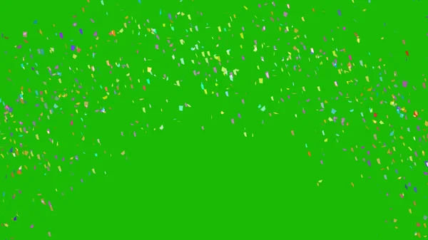 Colorful confetti explosion on green screen background. 3d rendering.