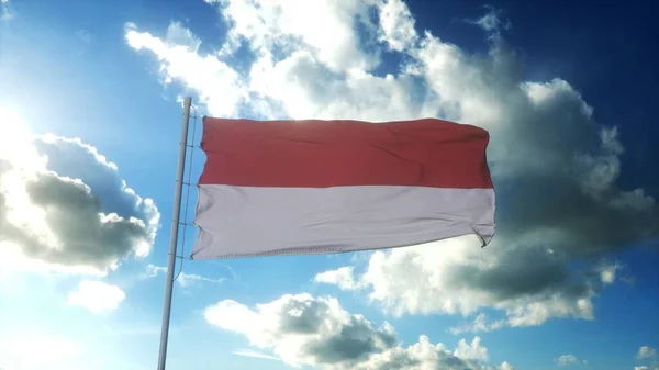 Bandera Mónaco Ondeando Viento Contra Hermoso Cielo Azul Ilustración —  Fotos de Stock