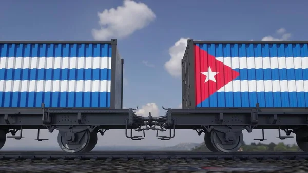 Kontenery Flagą Kuby Transport Kolejowy Ilustracja — Zdjęcie stockowe