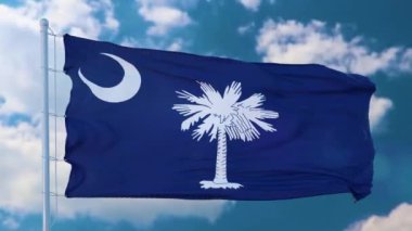 Güney Carolina bayrağı rüzgarda dalgalanıyor Güzel bulutlara karşı.