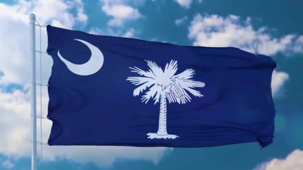 Vlag Van South Carolina Wapperend Wind Tegen Diepe Mooie Wolken — Stockvideo