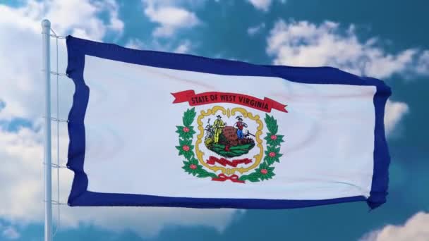 Bandera Virginia Occidental Asta Bandera Ondeando Viento Fondo Azul Del — Vídeos de Stock