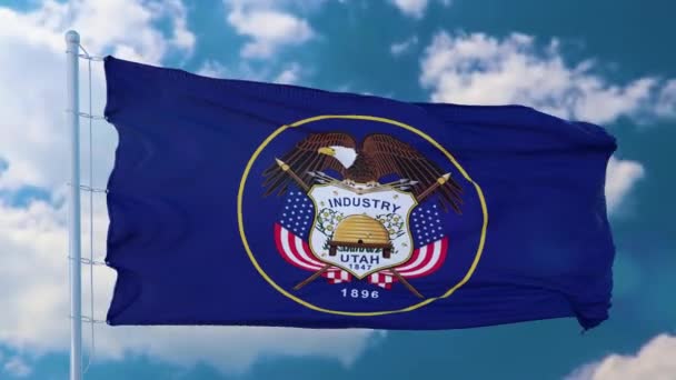 Utah Zászló Integetett Szél Kék Háttér — Stock videók