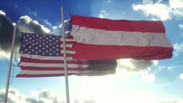 Österrike Och Förenta Staterna Flaggar Flaggstången Österrike Och Usa Diplomatiskt — Stockvideo