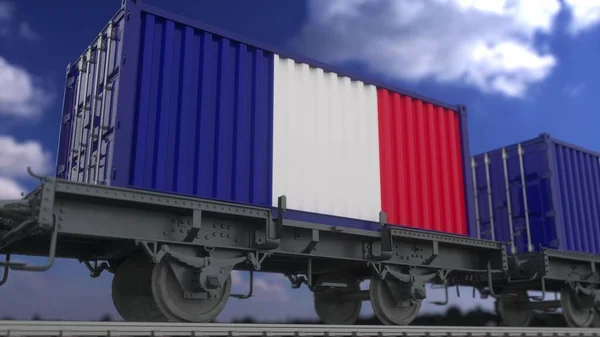 Tren Contenedores Con Bandera Francia Transporte Ferroviario Renderizado — Foto de Stock