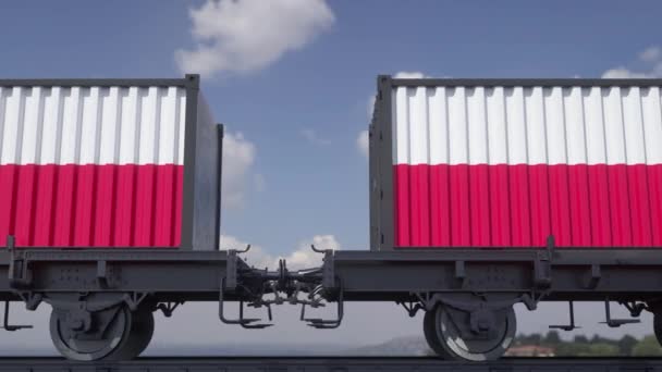 Trein Containers Met Vlag Van Polen Spoorvervoer Naadloze Lus — Stockvideo
